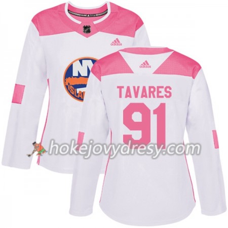 Dámské Hokejový Dres New York Islanders John Tavares 91 Bílá 2017-2018 Adidas Růžová Fashion Authentic
